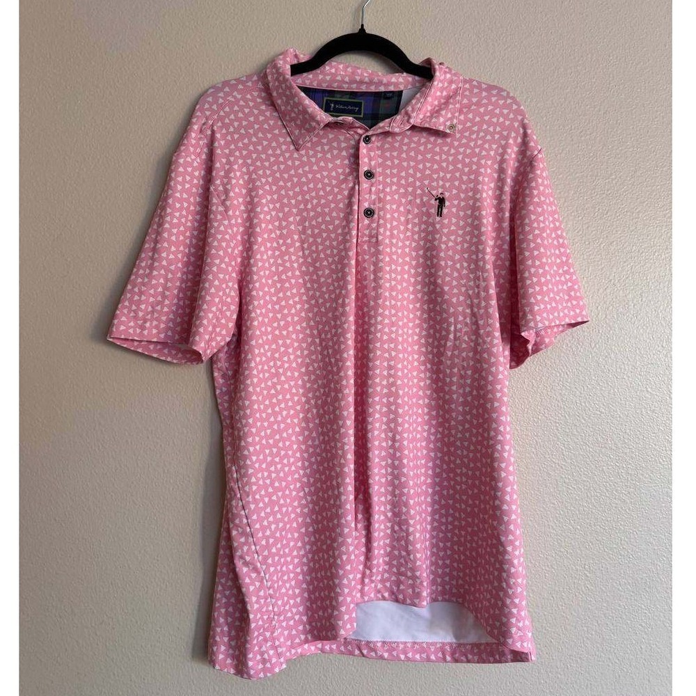 William Murray Golf Polo L Pink Paper Airplane Print Activewear Athleisure